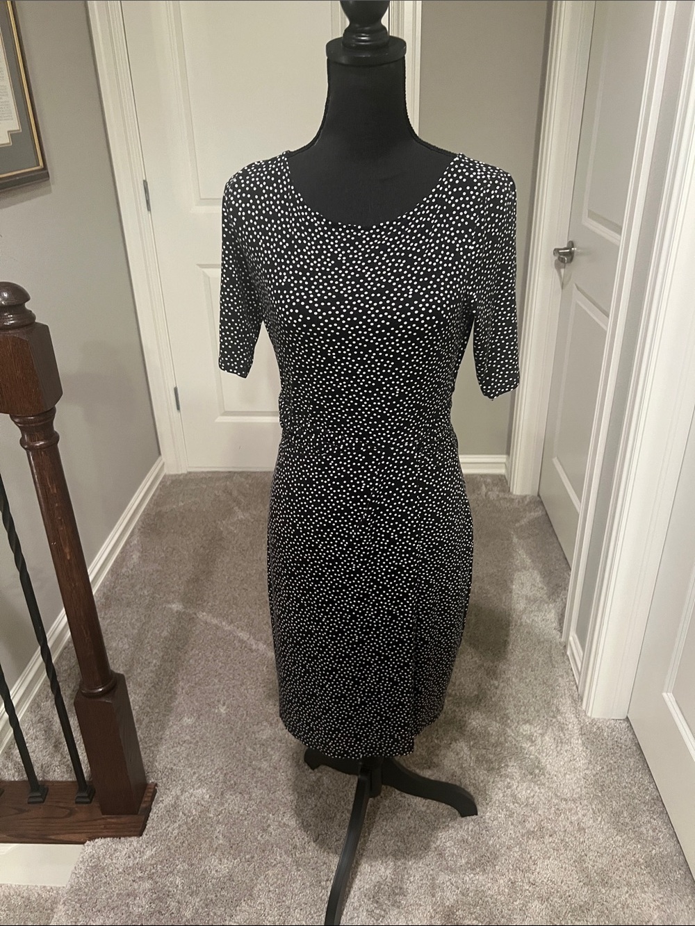 Ann Taylor Black and White Polka Dot Midi Sheath Dress Size 4 - Picture 2 of 11